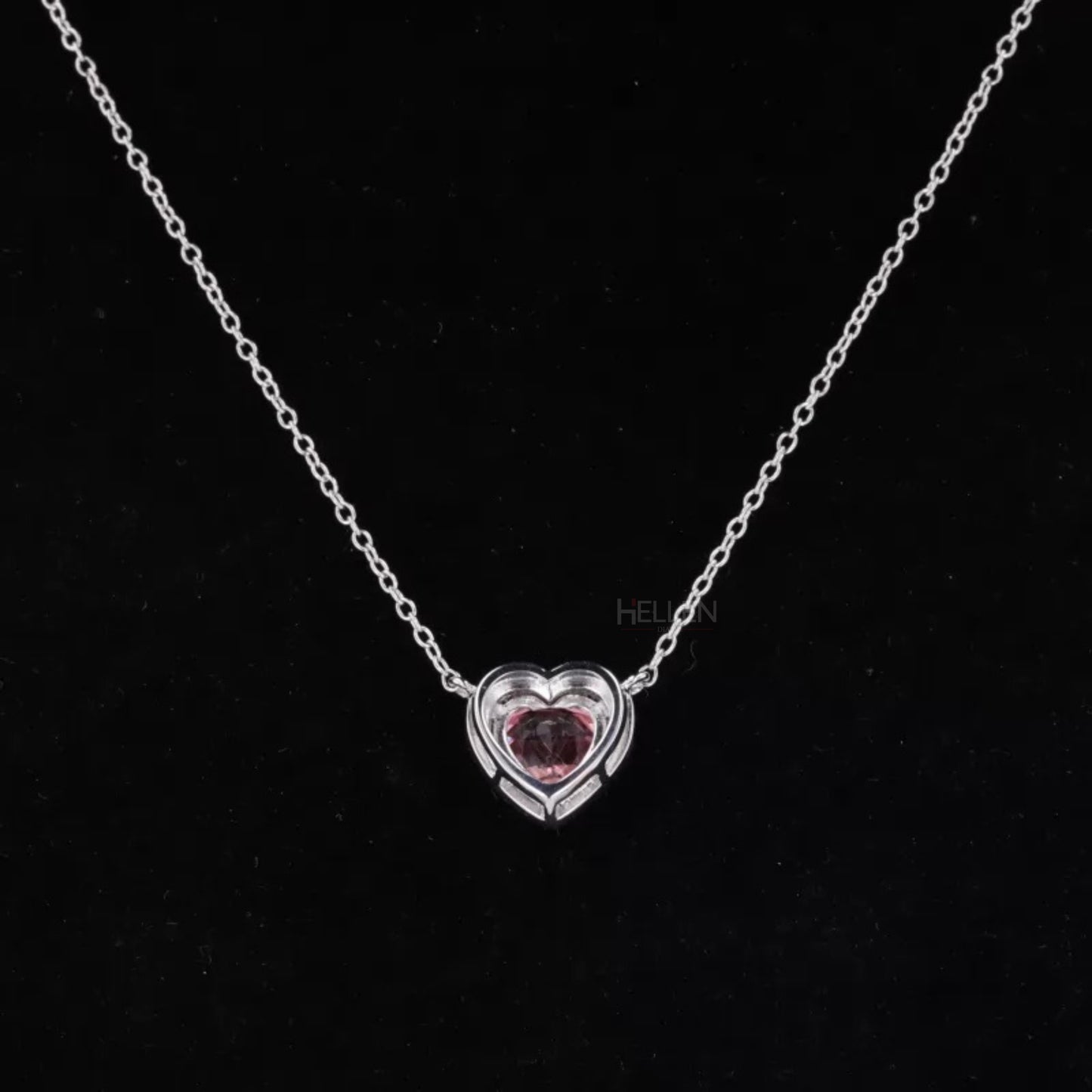 Heart Cut Pink Gemstone With Halo Moissanite Pendant Necklace