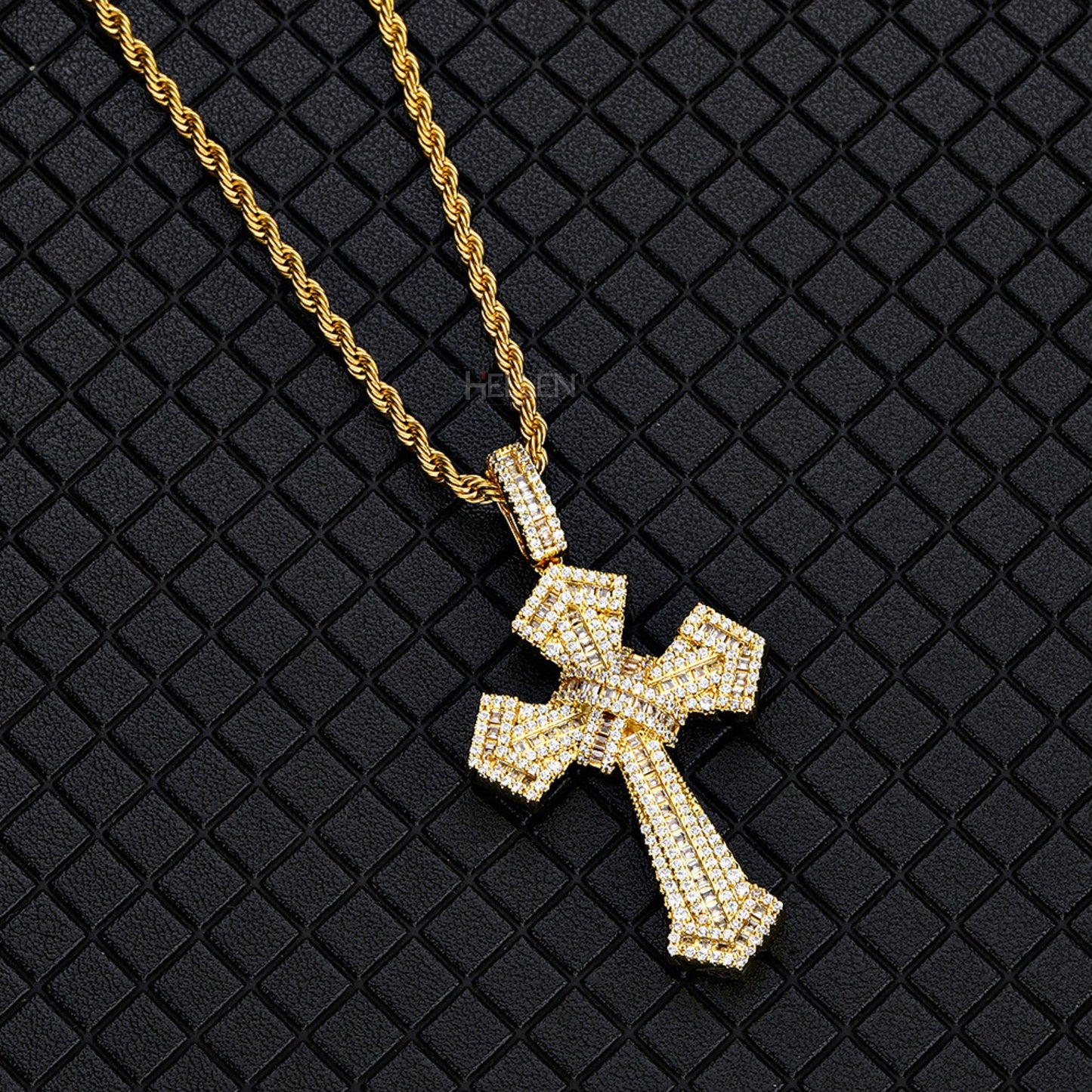 Men's fully Iced Out Crossed Pendant With Round Cut Moissanite