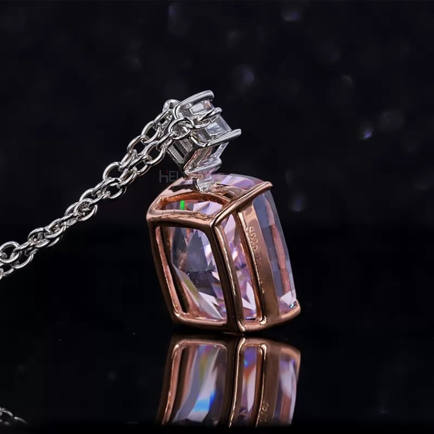 Elongated Cushion Pink Sapphire & Princess Moissanite Necklace