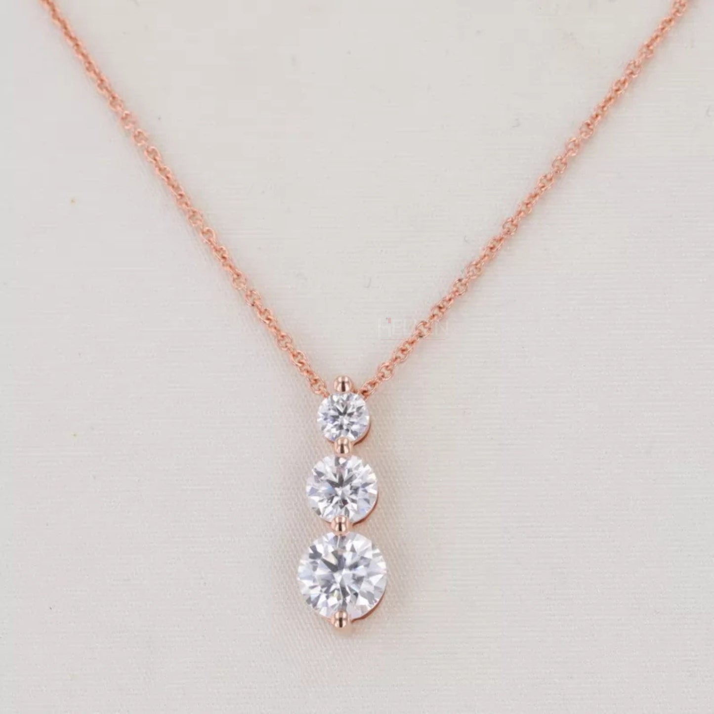 3 Stone Ascending Size Round Cut Moissanite Necklace