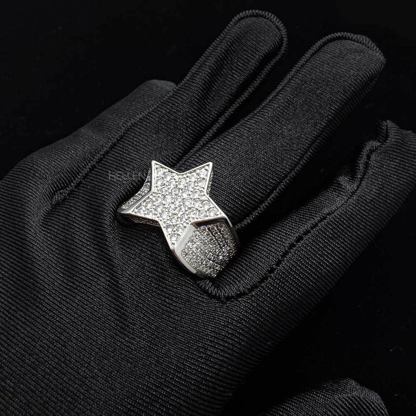 Iced Out Star Shaped Hip Hop Round Cut Moissanite Ring