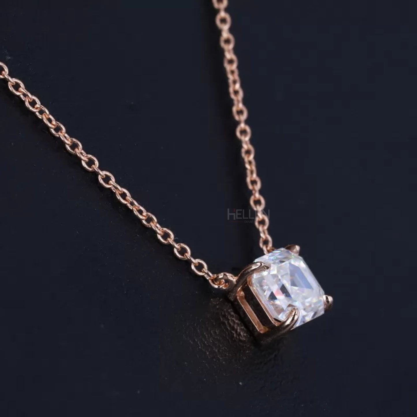 Asscher Cut 4 Prong Dual Loop Solitaire Necklace