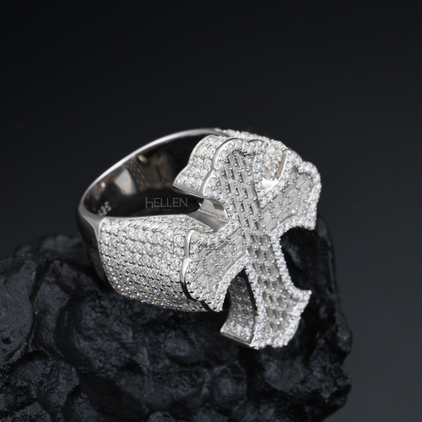 Hip Hop Large Cross VVS Moissanite Bling Ring