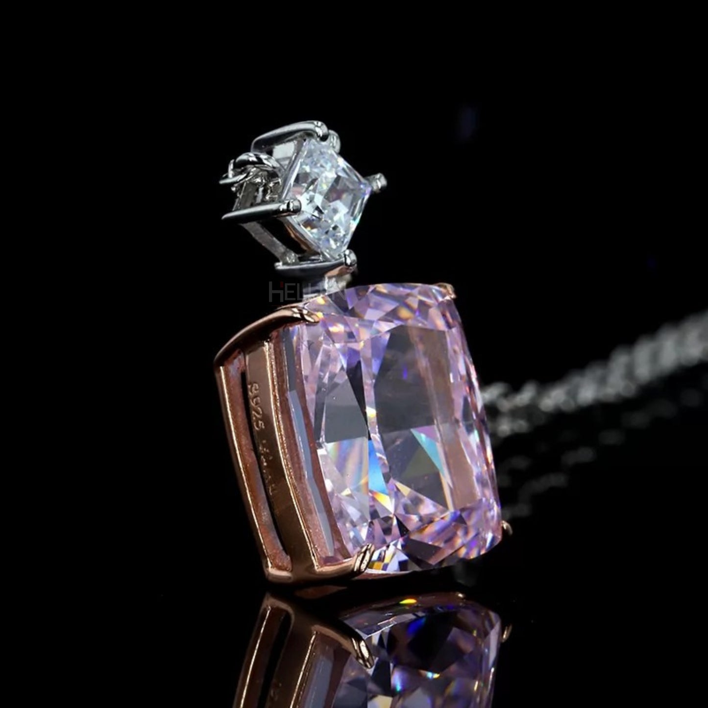 Elongated Cushion Pink Sapphire & Princess Moissanite Necklace