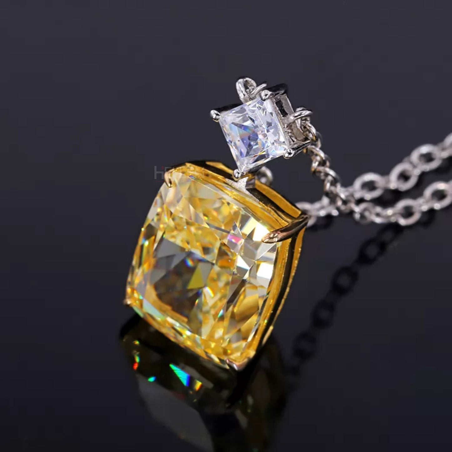 Elongated Cushion Yellow Sapphire & Princess Moissanite Necklace