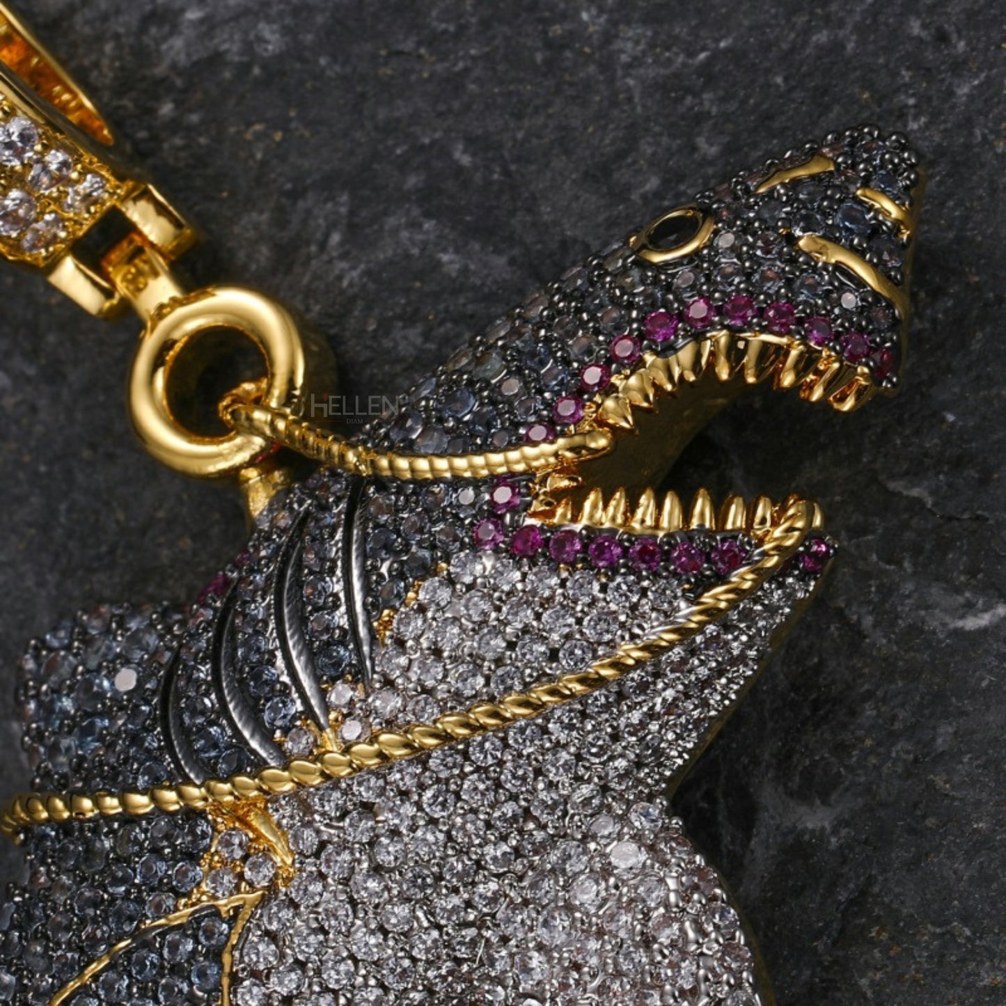 Iced Out Haunted Shark Pendant With Rope Chain