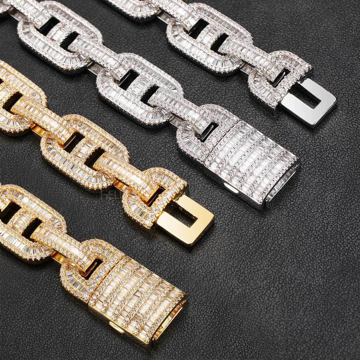 15MM Round And Baguette Cut Moissanite Coffee Bean Hip Hop Chain