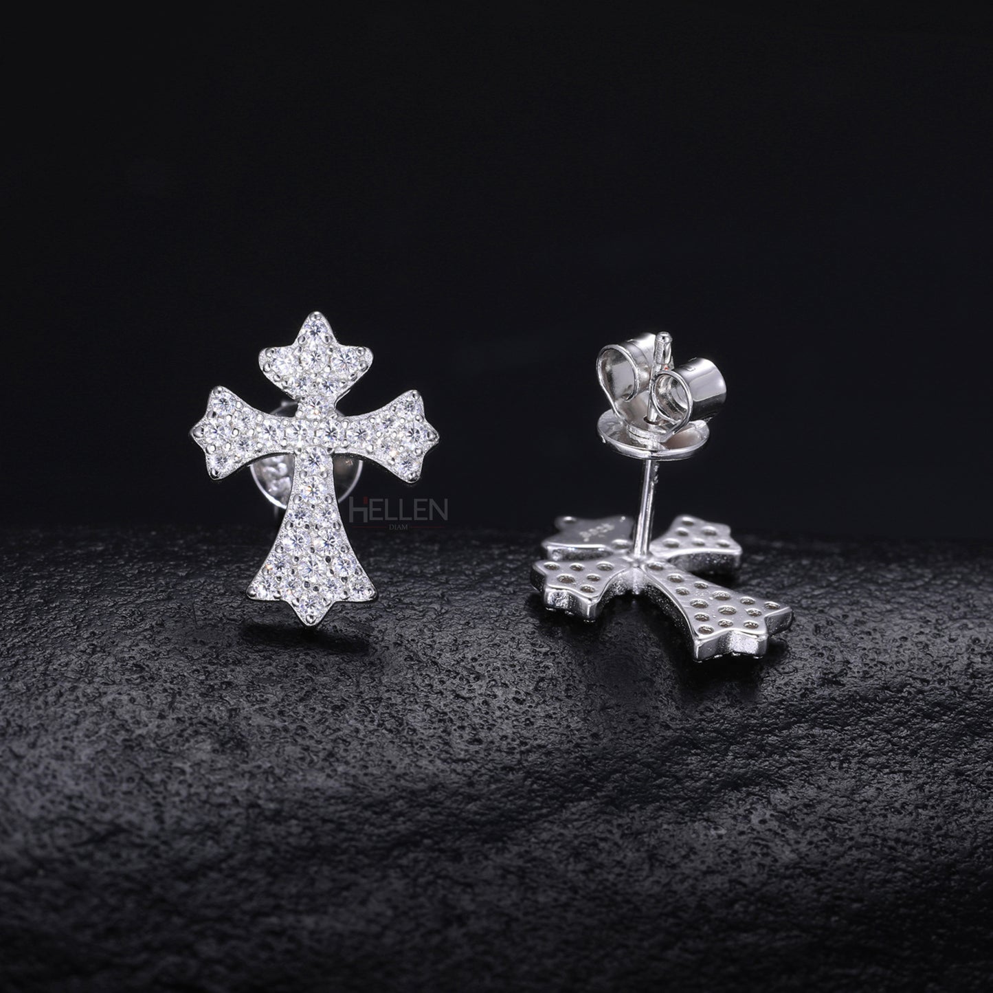 Elegant Round Cut Moissanite Studded Cross Hip-Hop Studs