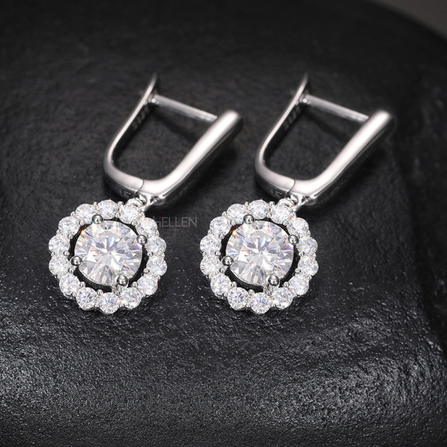 Men's Halo Round Cut Moissanite Dangles - Stearling 925