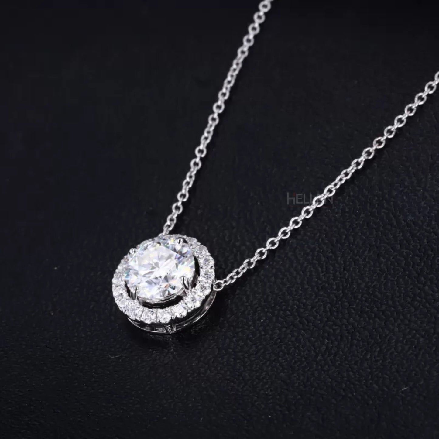Everyday Round Cut Halo Moissanite Necklace