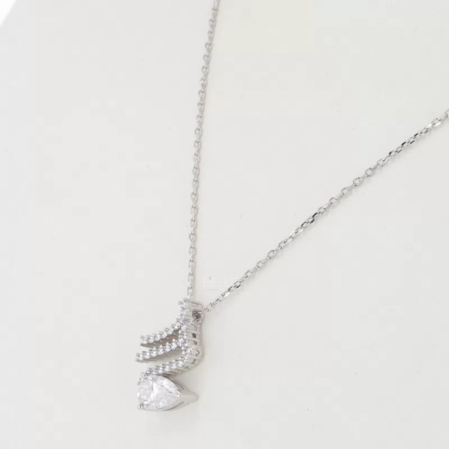 Unique Pendant Pear Cut Solitaire & Round Moissanite Necklace