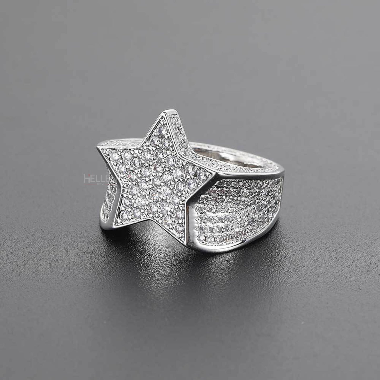 Iced Out Star Shaped Hip Hop Round Cut Moissanite Ring