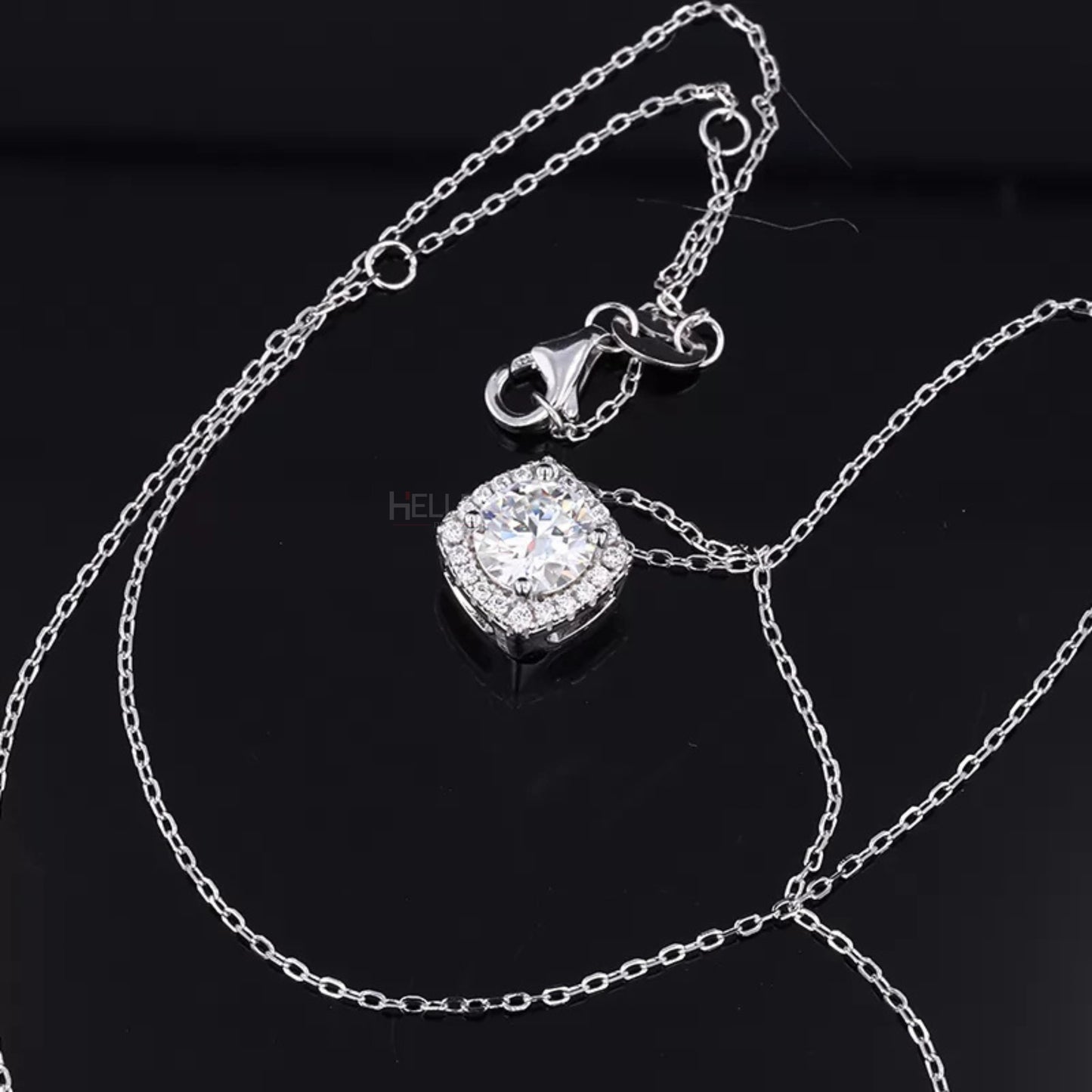 Halo Round Cut Moissanite Cushion Shape Necklace