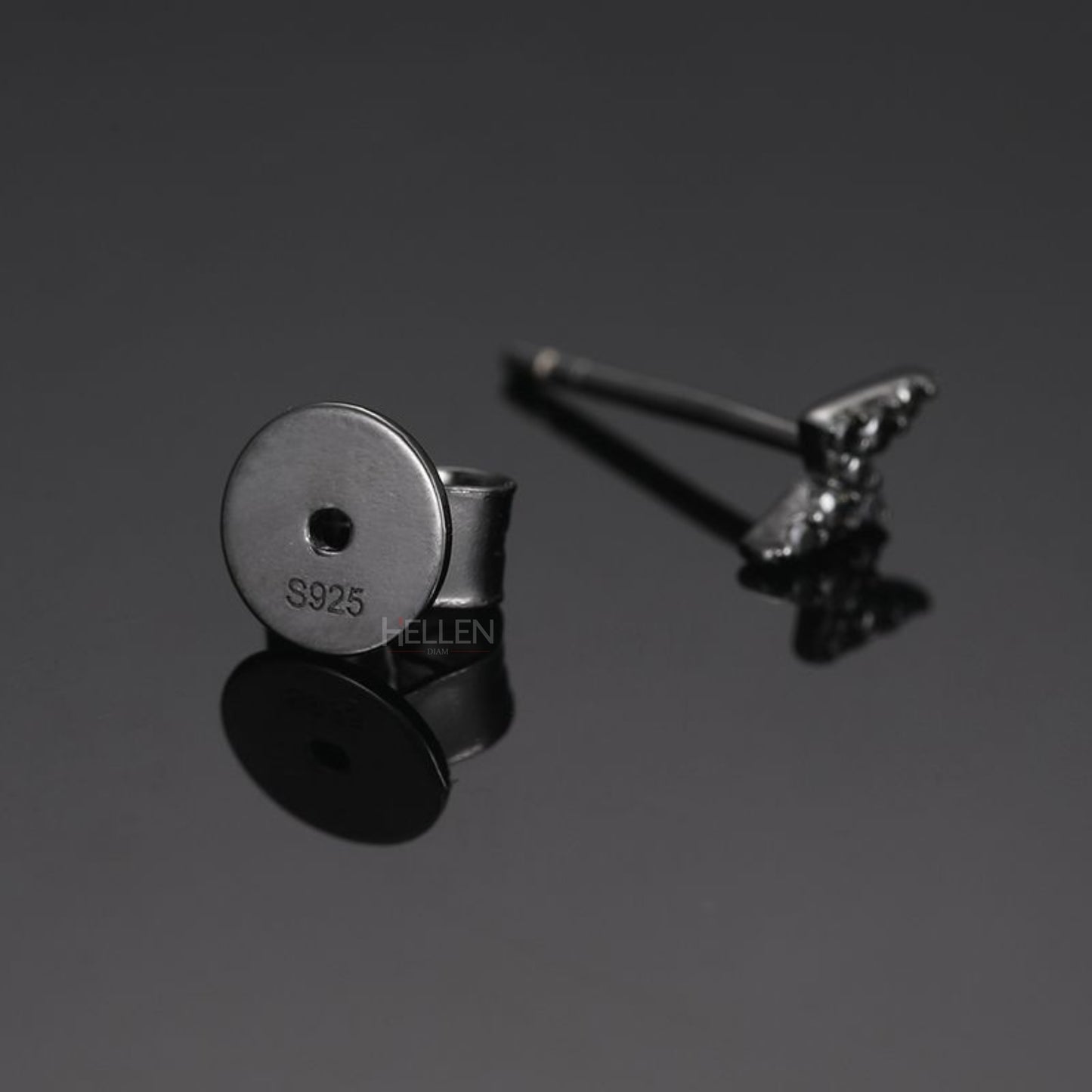 Men's Lightening Flash Black Studs With Black Round Moissanite