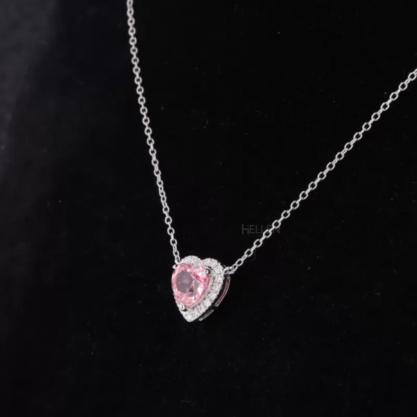 Heart Cut Pink Gemstone With Halo Moissanite Pendant Necklace
