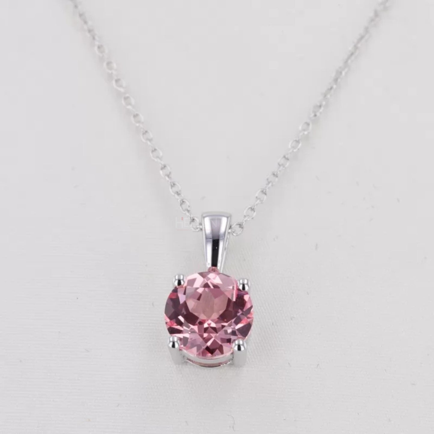 Round Cut Pink Sapphire Gemstone Solitaire Necklace
