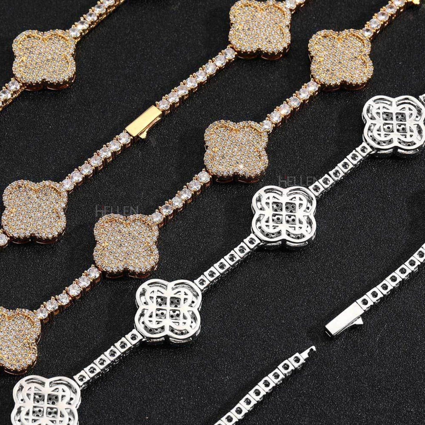 Clover Tennis Chain With Round Cut Moissanite - Unisex
