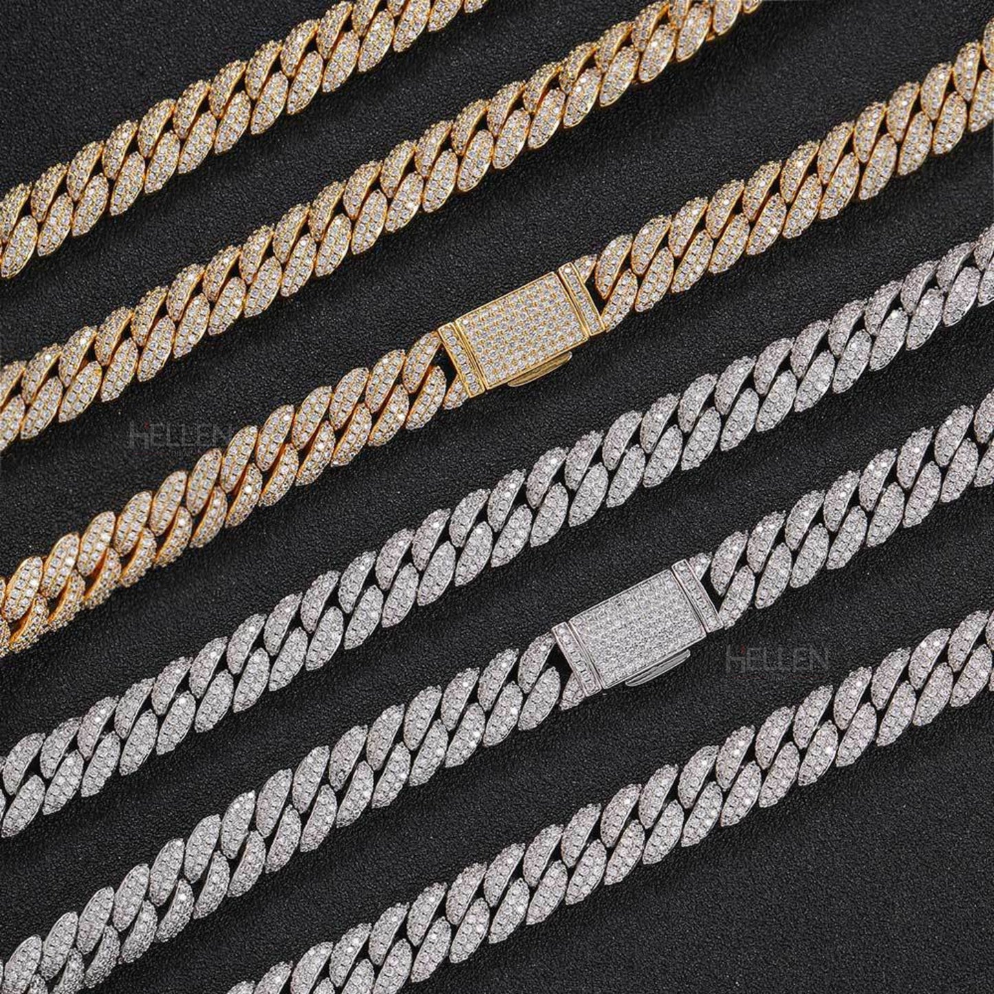10MM Iced Out Cuban Chain For Men's With Round Cut Moissanite