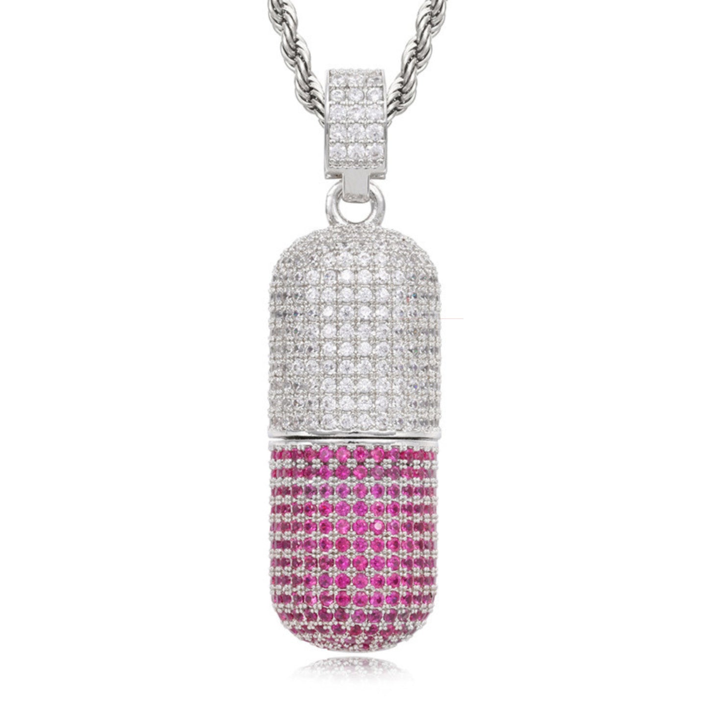 Chill Pill Capsule pendant With Moissanite And Pink Sapphire