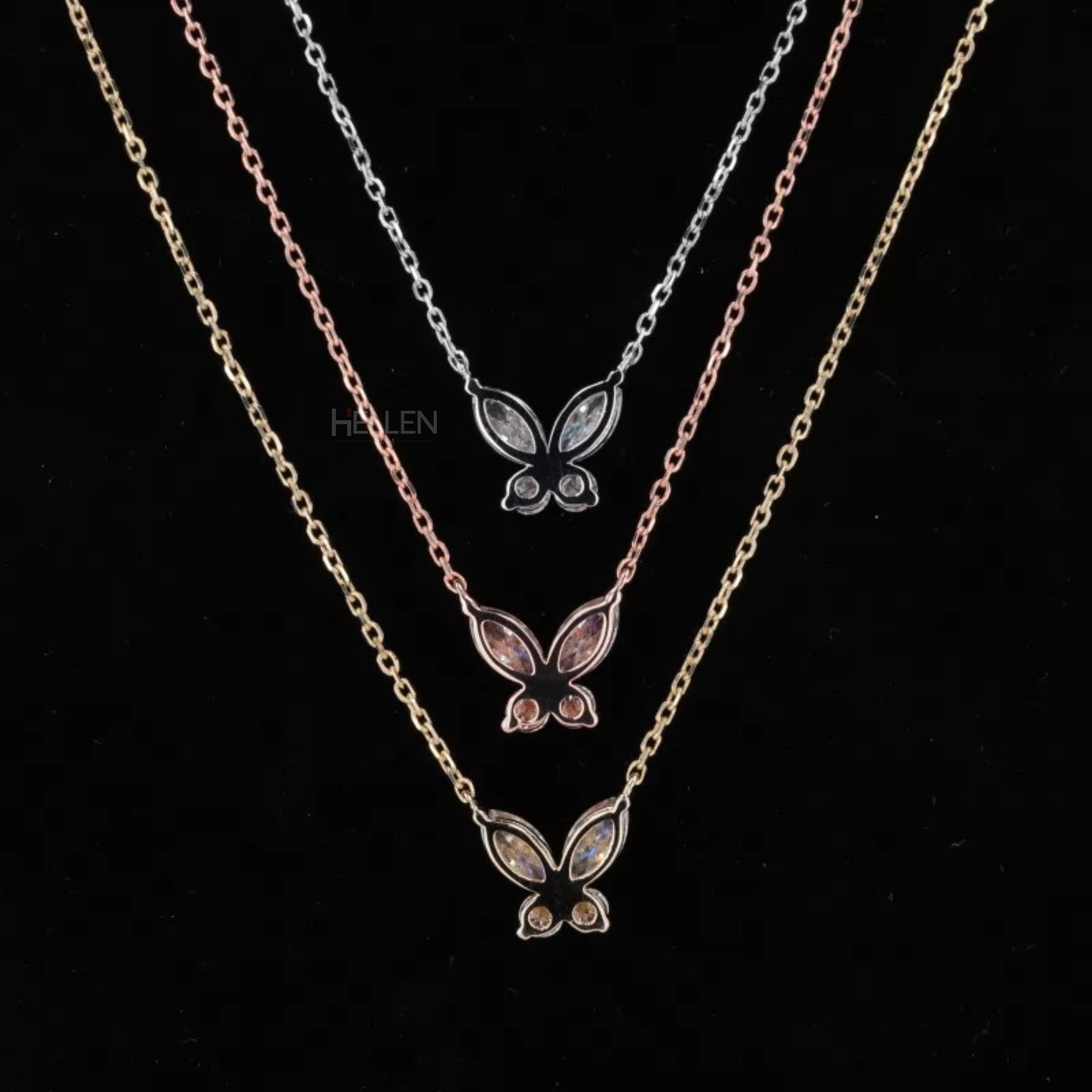 Butterfly Marquis & Round Cut Moissanite Necklace For Her 925 Silver