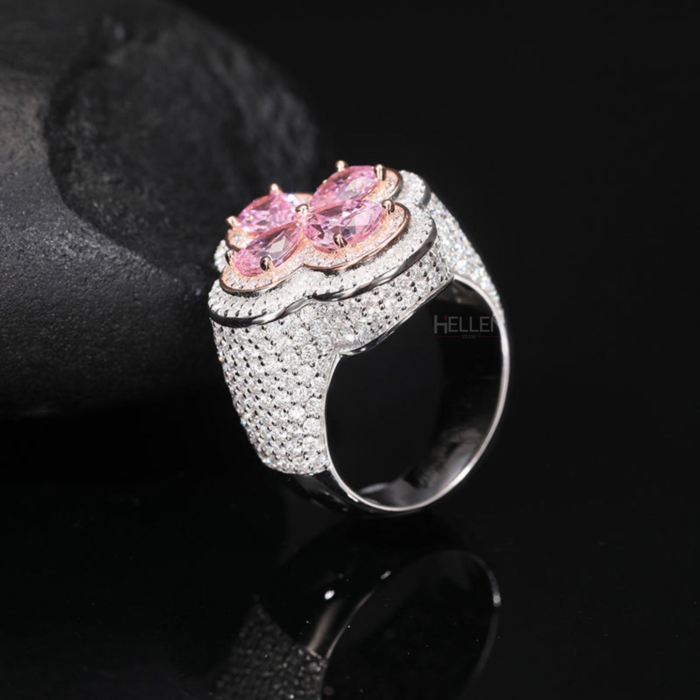 Sparkling Rose Clover Pink Gemstone & Moissanite Bling Ring