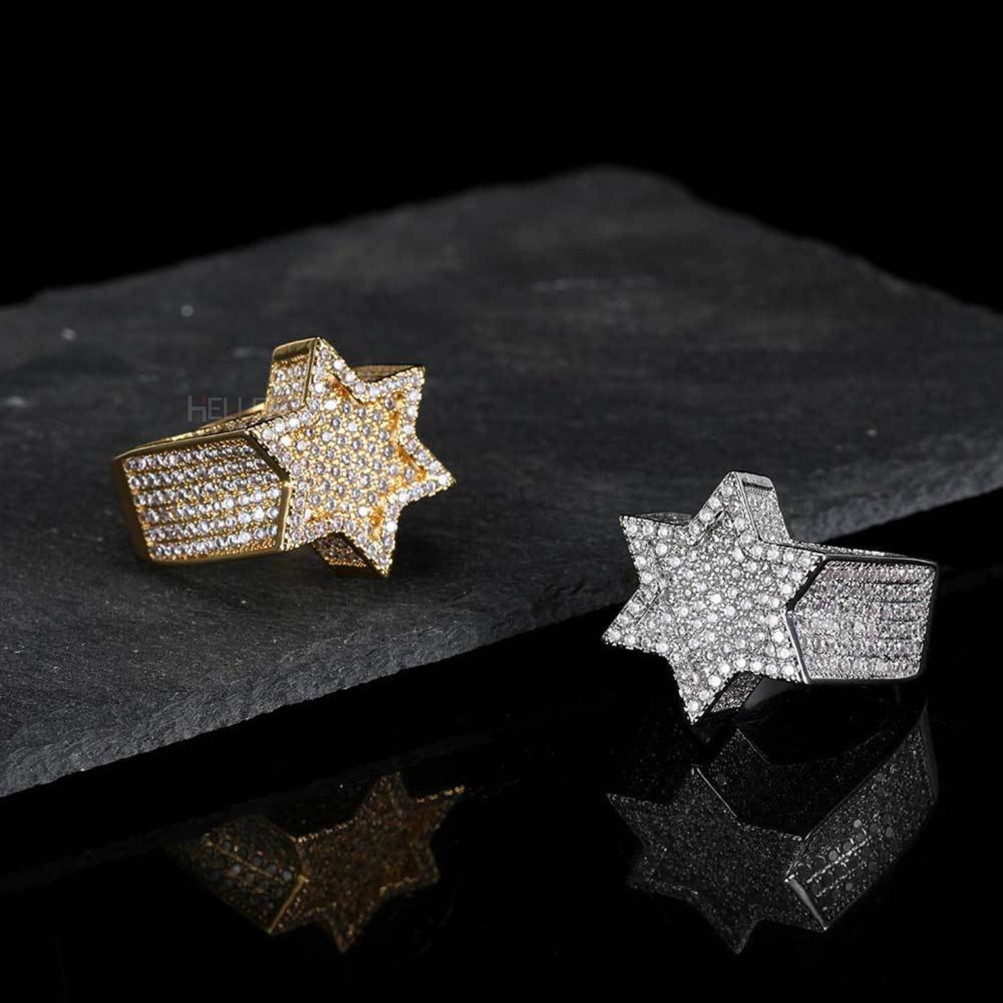 Star-shaped ring for men iced with VVS moissanite – shining hip-hop jewelry with celestial vibes