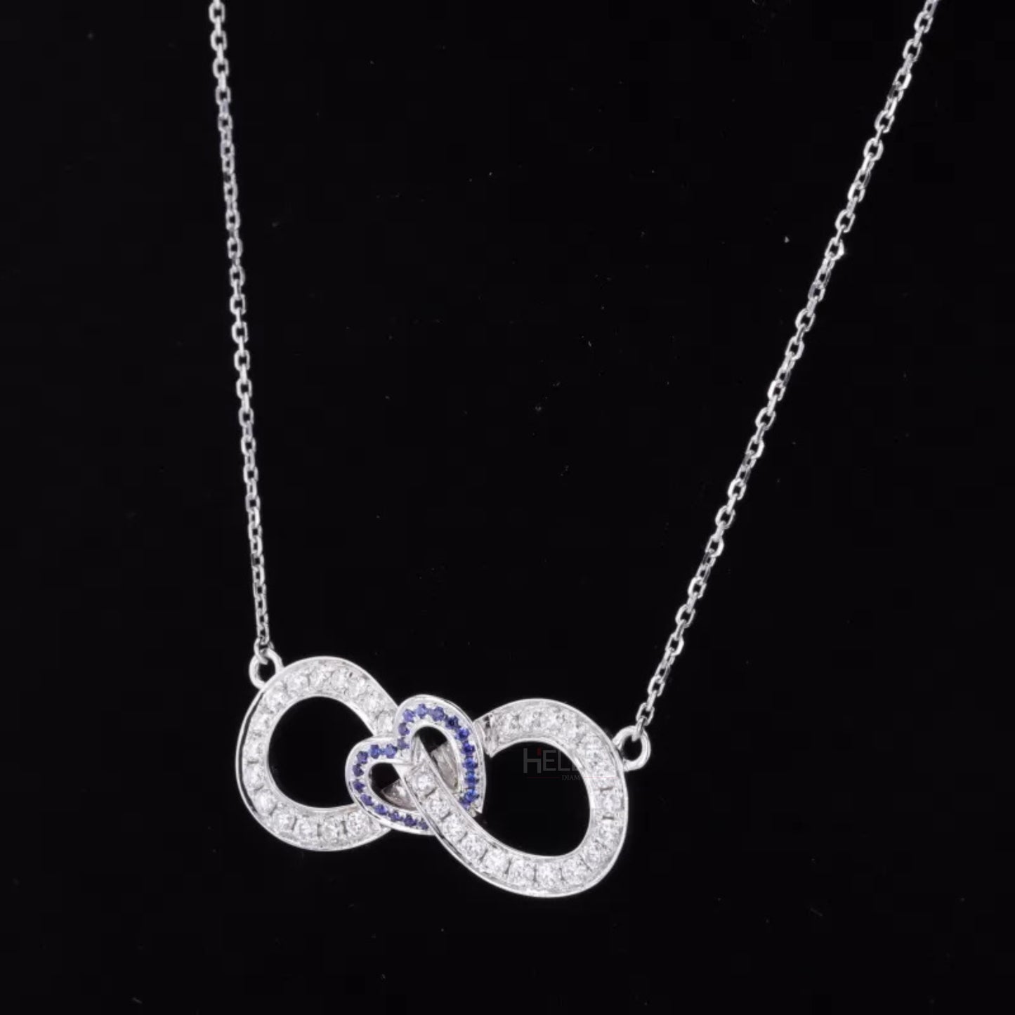 Infinity and heart motif necklace with moissanite and blue gemstones – daily wear symbol of love and eternity