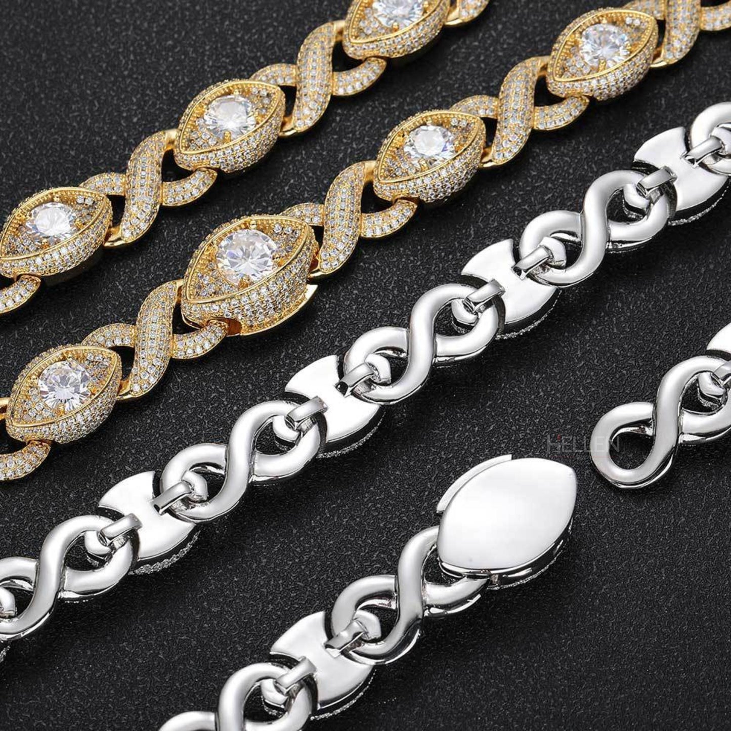 12MM Infinity and Open Eye Round Cut Solitaire Hip Hop Chain With Moissanite