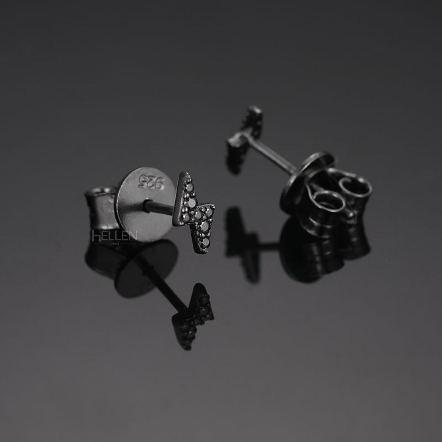 Men's Lightening Flash Black Studs With Black Round Moissanite