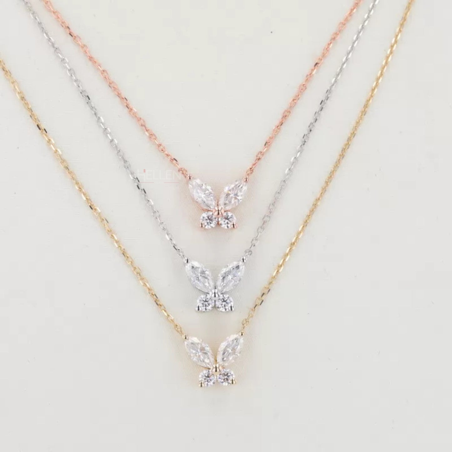 Butterfly Marquis & Round Cut Moissanite Necklace For Her 925 Silver