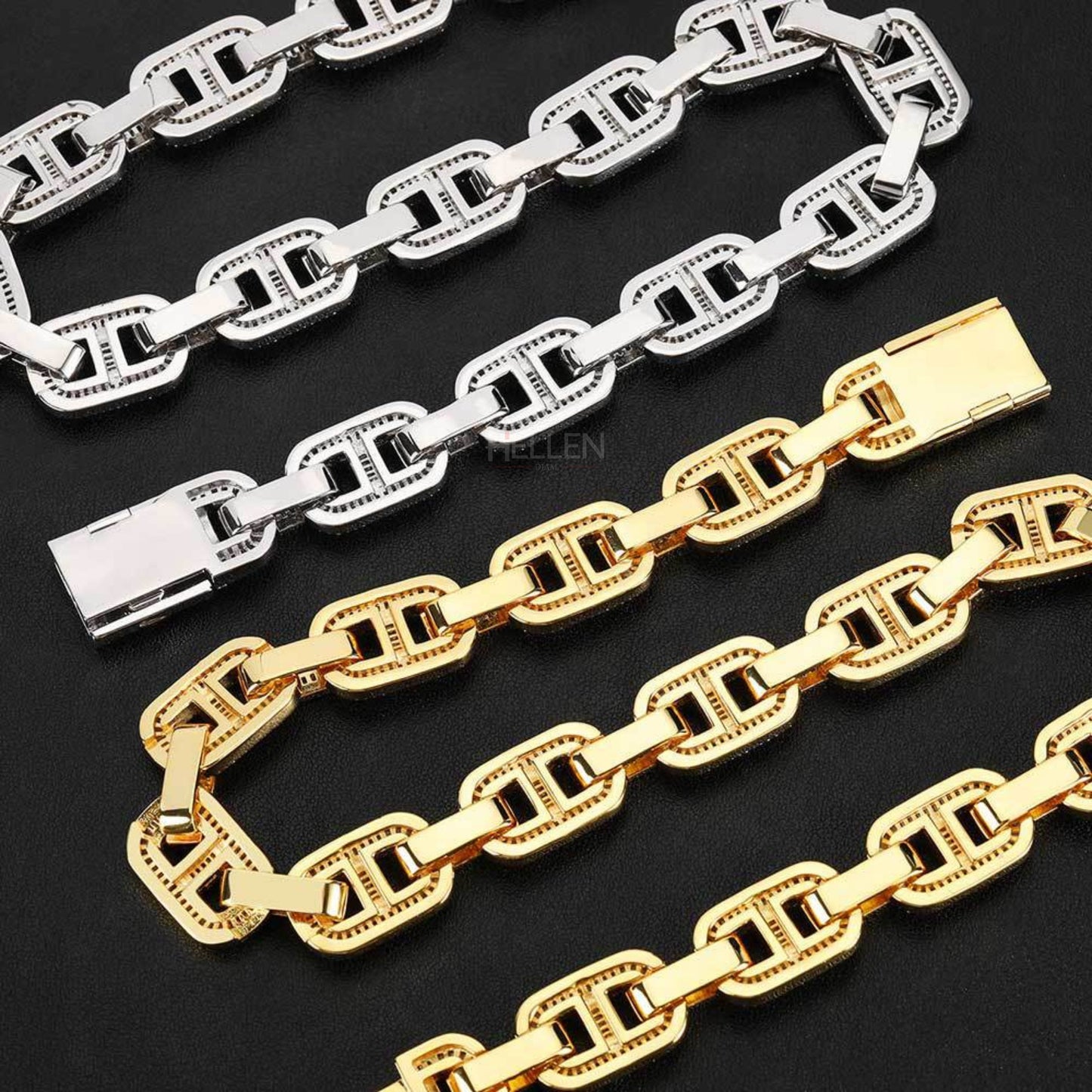 15MM Round And Baguette Cut Moissanite Coffee Bean Hip Hop Chain