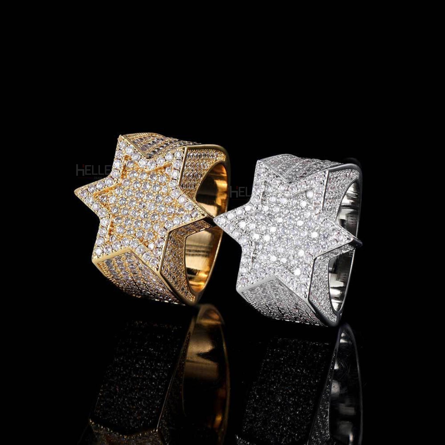 Iced Out Star Shaped Hip Hop Round Cut VVS Moissanite Ring