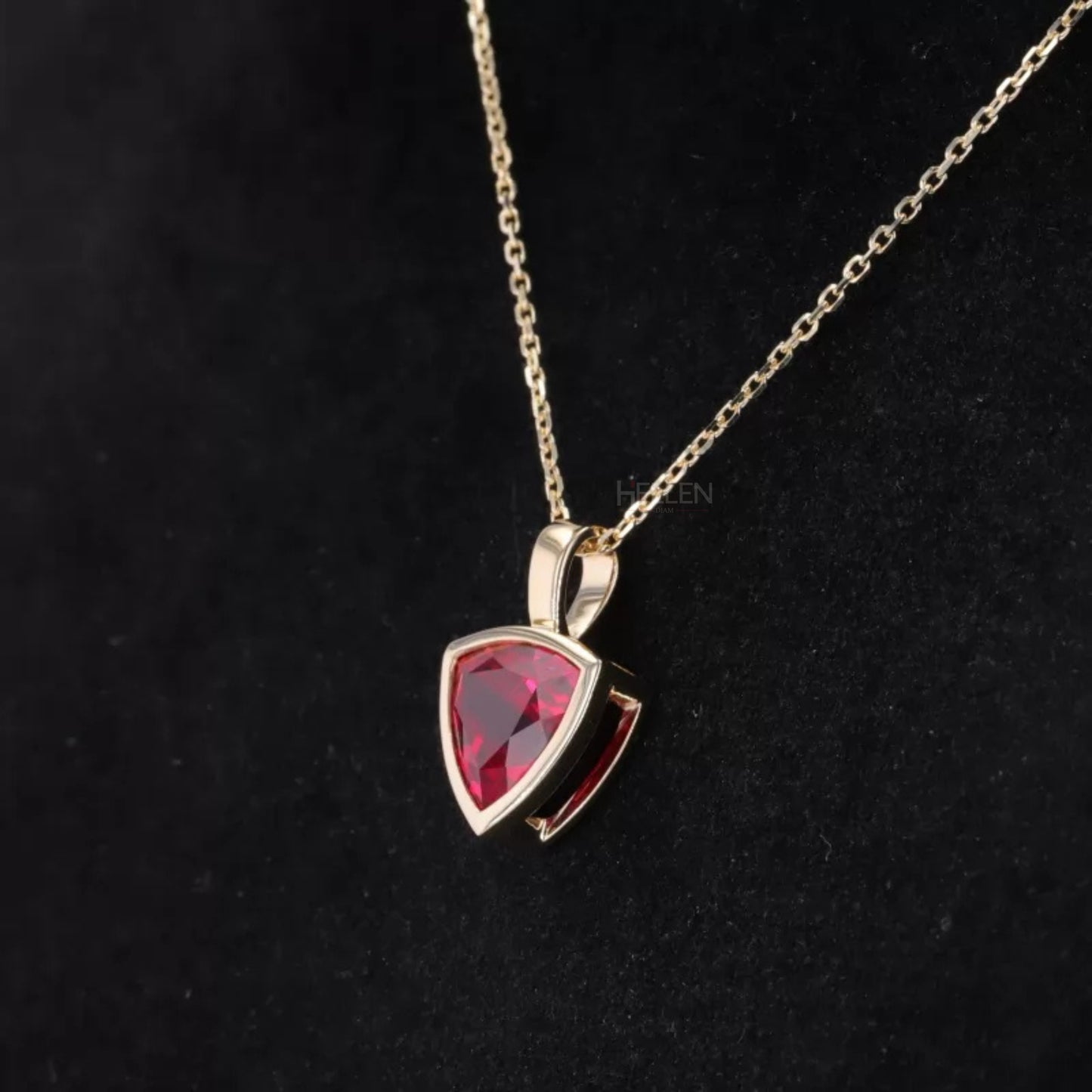 Blood Red Ruby Trillion Cut Gemstone Solitaire Necklace