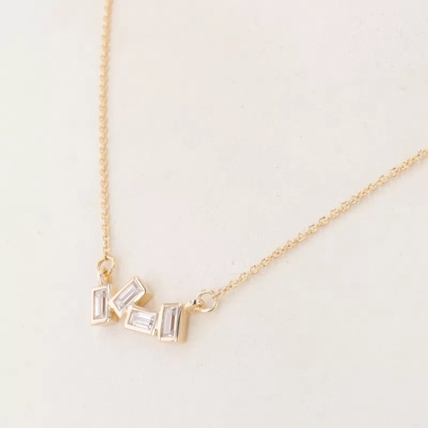 Emerald Cut Moissanite Un-even Setting Necklace