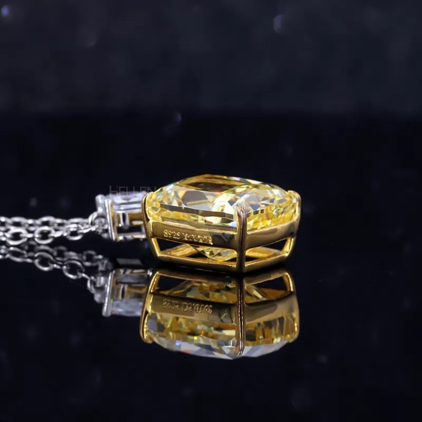 Elongated Cushion Yellow Sapphire & Princess Moissanite Necklace