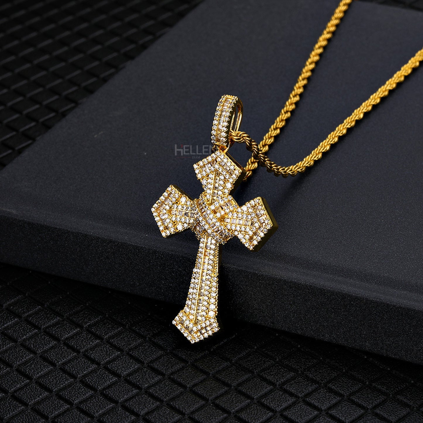 Men's fully Iced Out Crossed Pendant With Round Cut Moissanite