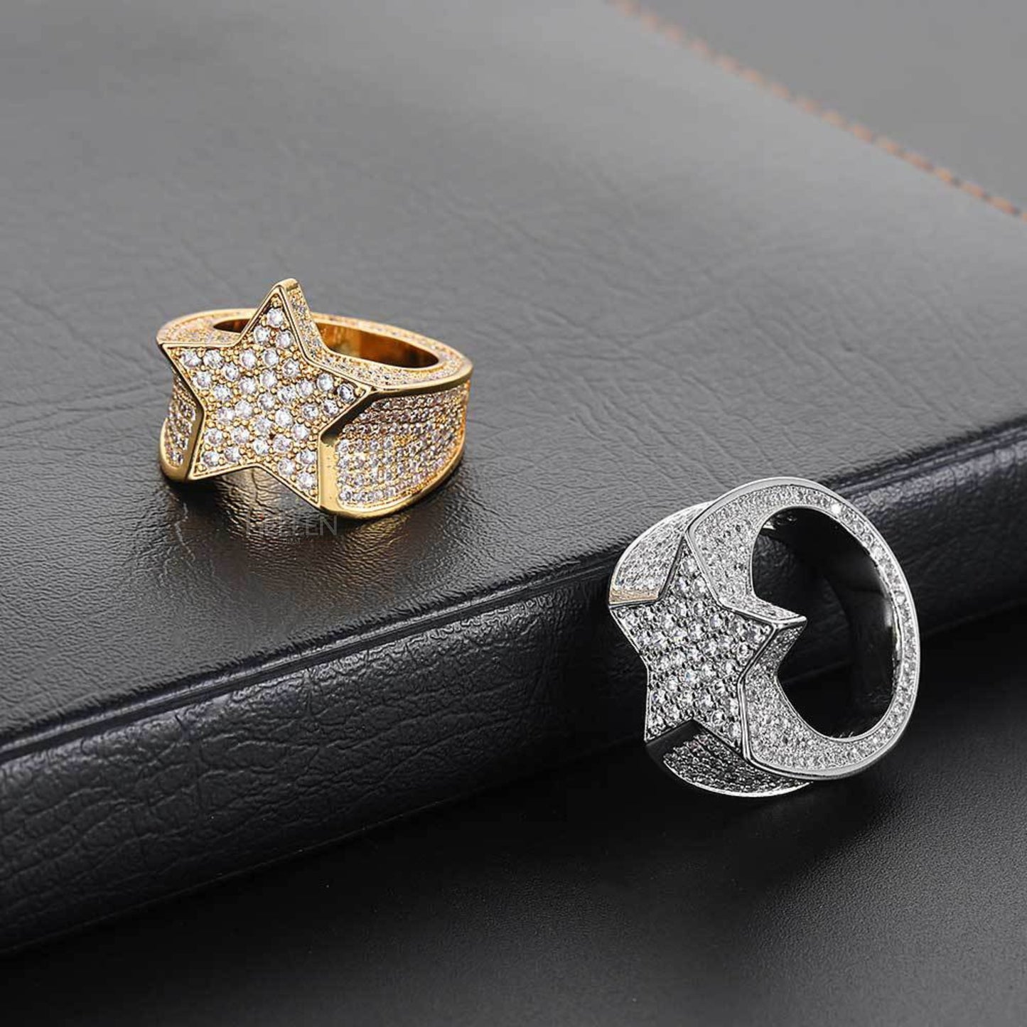 Men’s star-shaped hip-hop ring with round cut moissanite – celestial iced bling for bold wearers