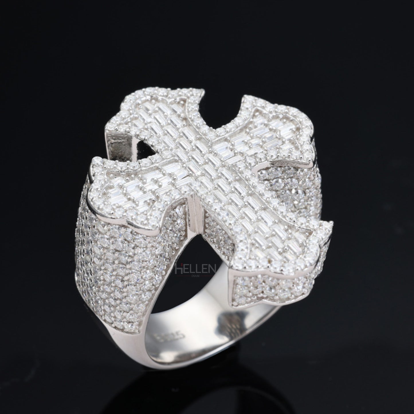 Hip Hop Large Cross VVS Moissanite Bling Ring