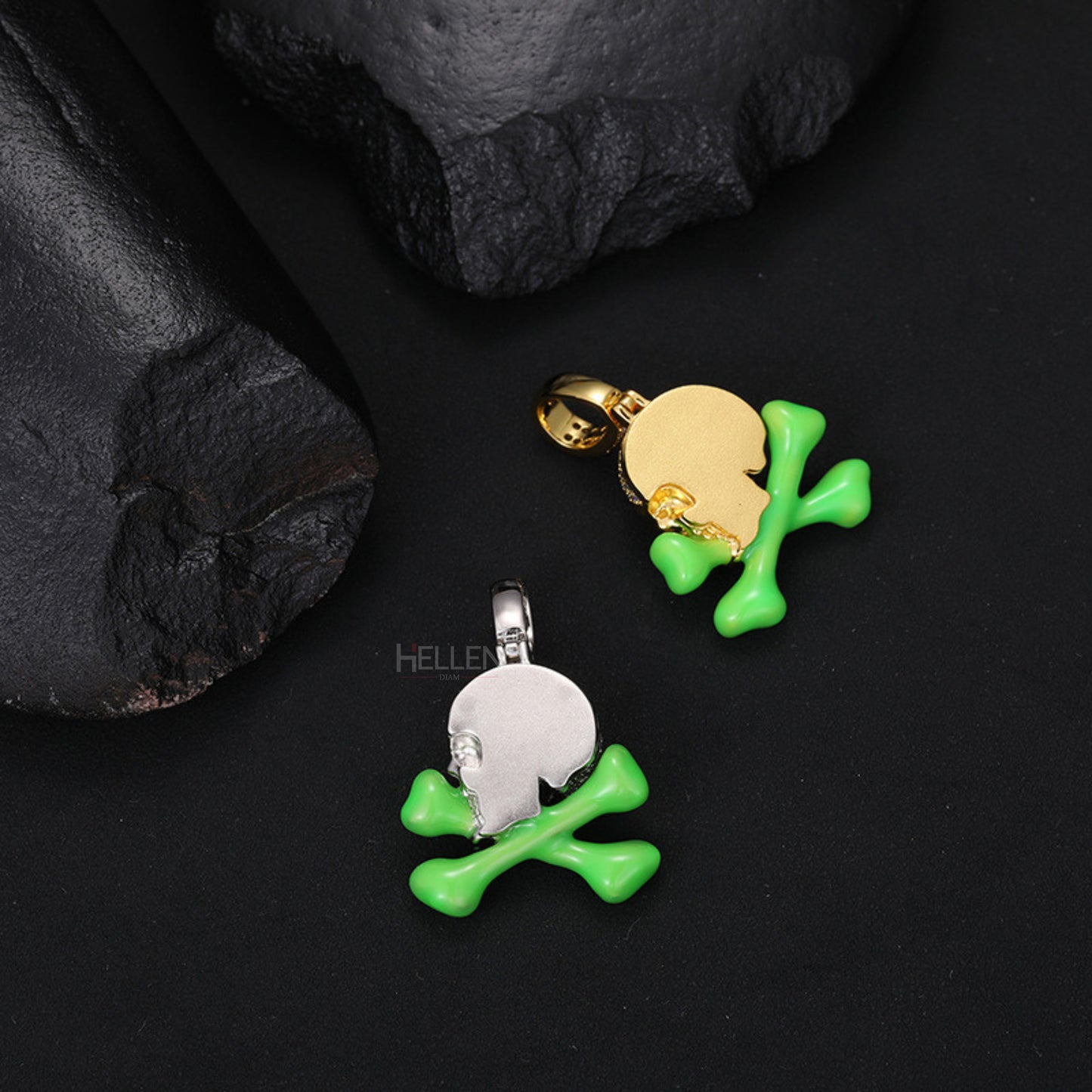 Skull And Cross Bone Glow In Dark Iced Out Pendant