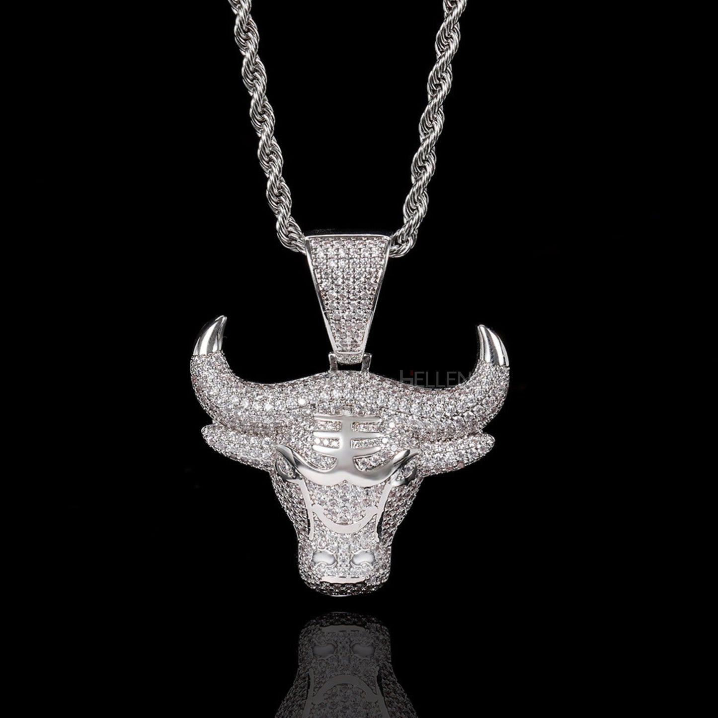 Diamond Studded Bull Head Pendent for Him - 925 Stearling