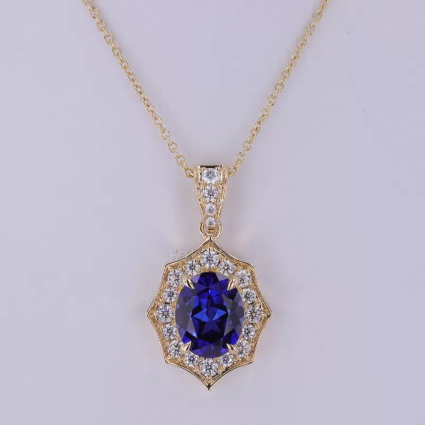 Vintage Blue Oval Cut Sapphire & Moissanite Necklace