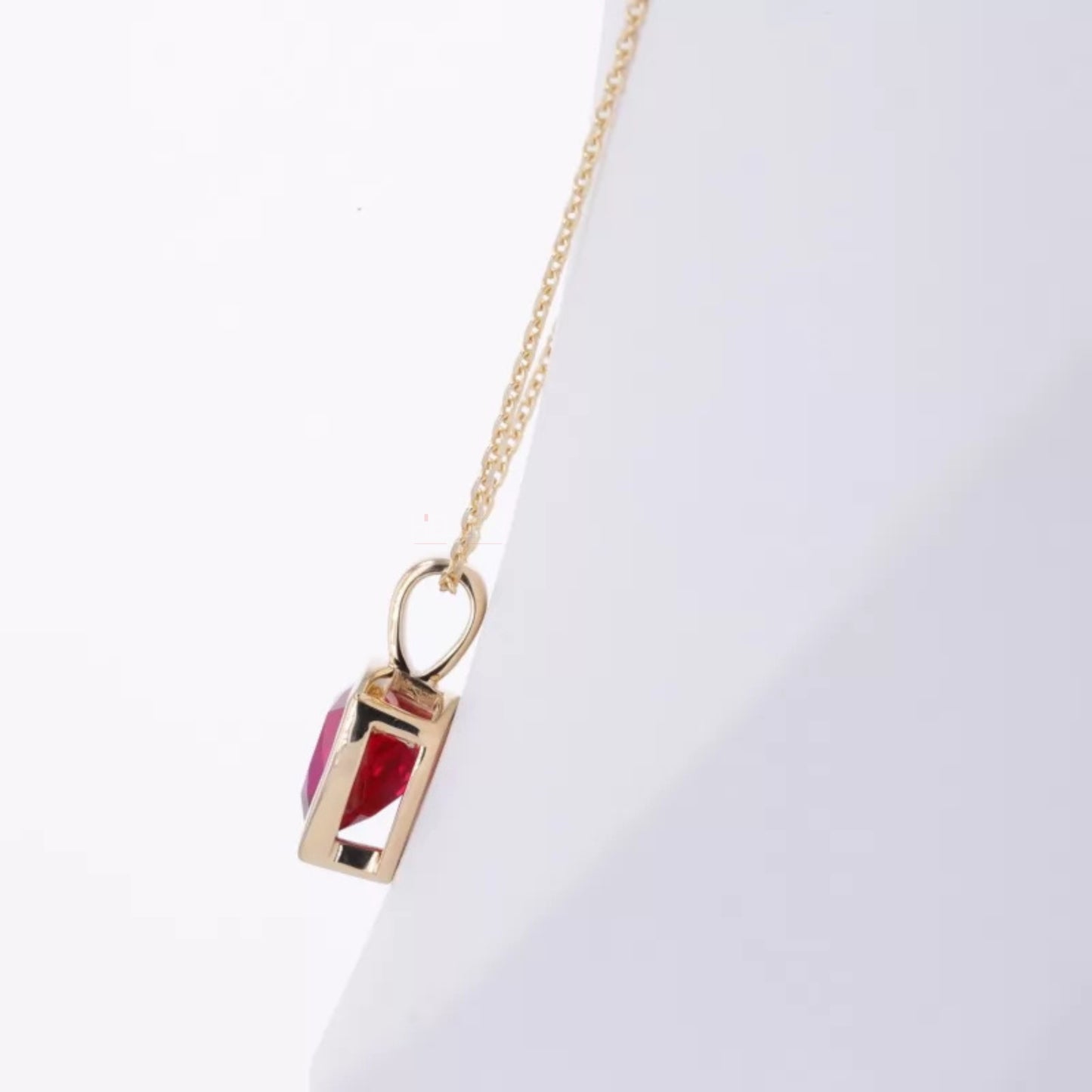 Blood Red Ruby Trillion Cut Gemstone Solitaire Necklace