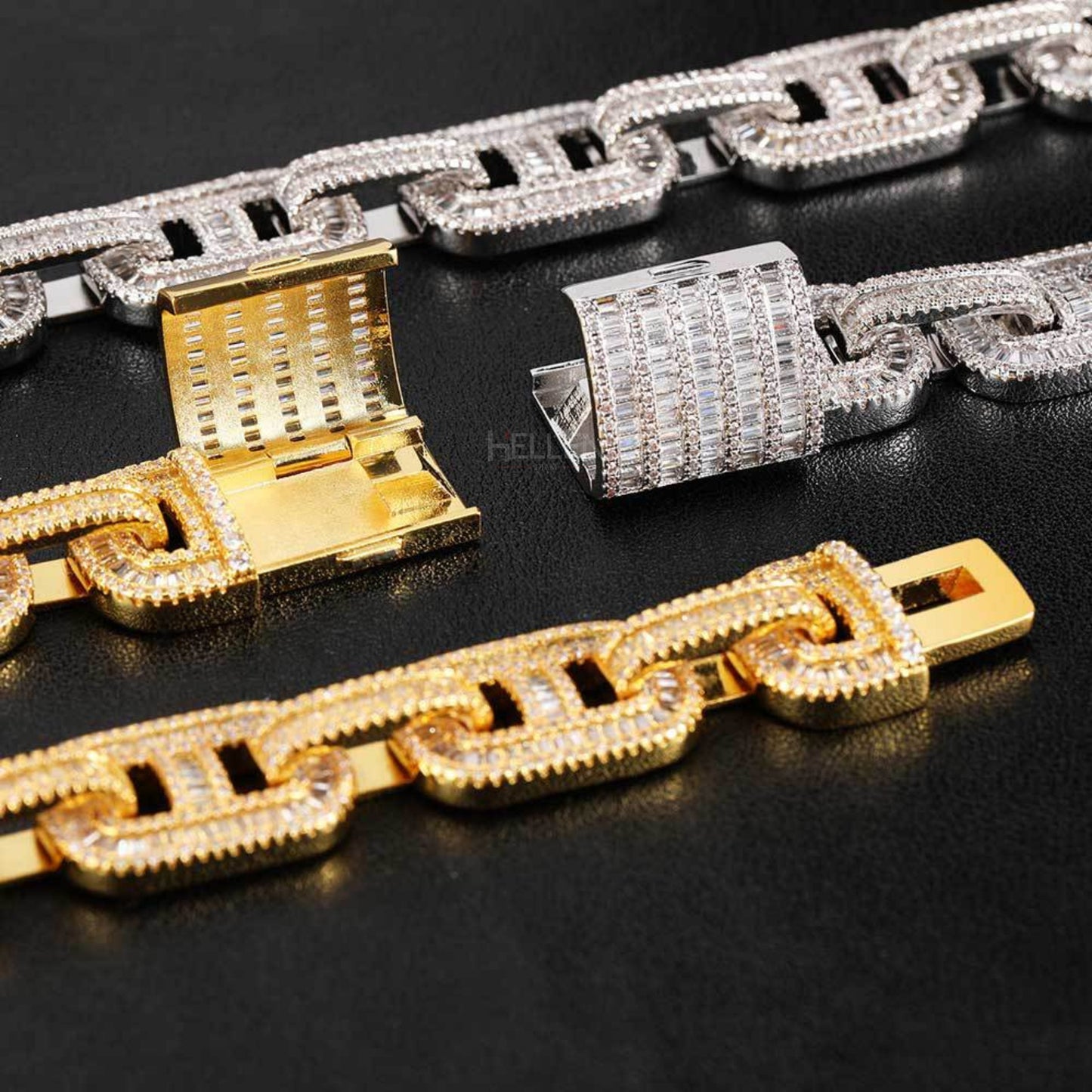 15MM Round And Baguette Cut Moissanite Coffee Bean Hip Hop Chain