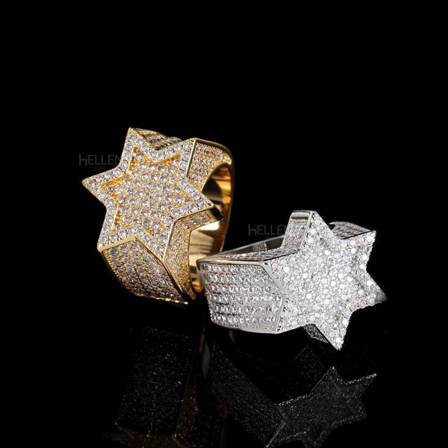 Iced Out Star Shaped Hip Hop Round Cut VVS Moissanite Ring