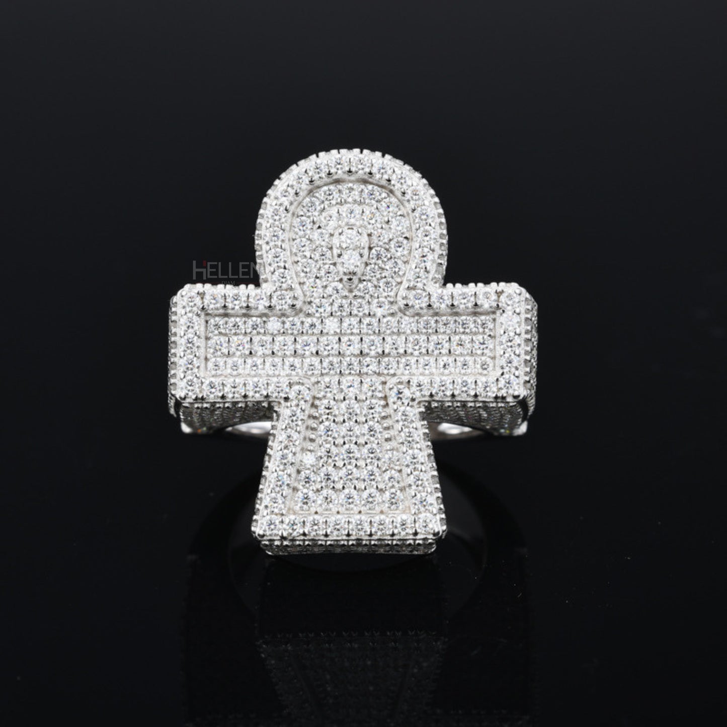 Hip Hop Ankh Halo VVS Round Cut Moissanite Ring
