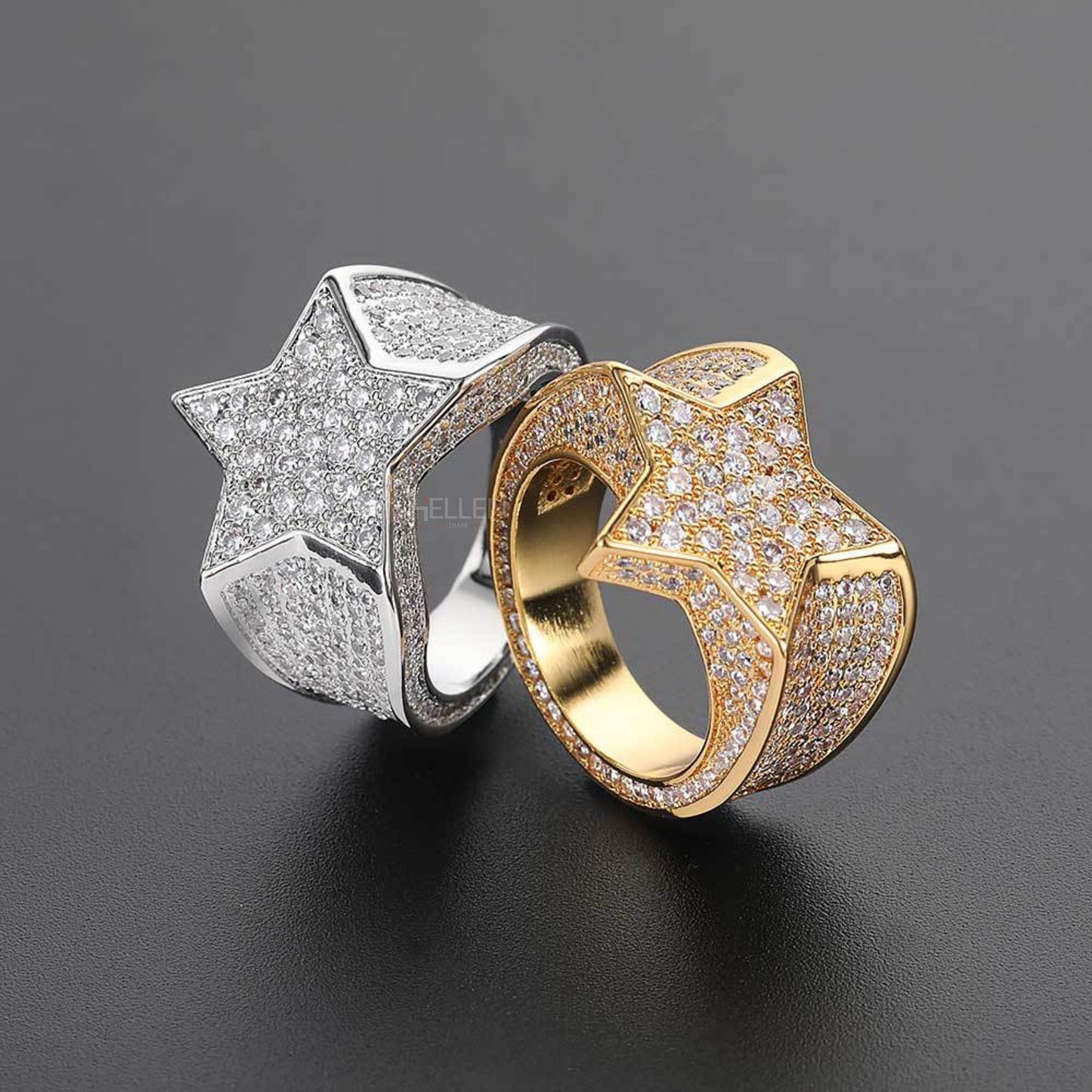 Iced Out Star Shaped Hip Hop Round Cut Moissanite Ring
