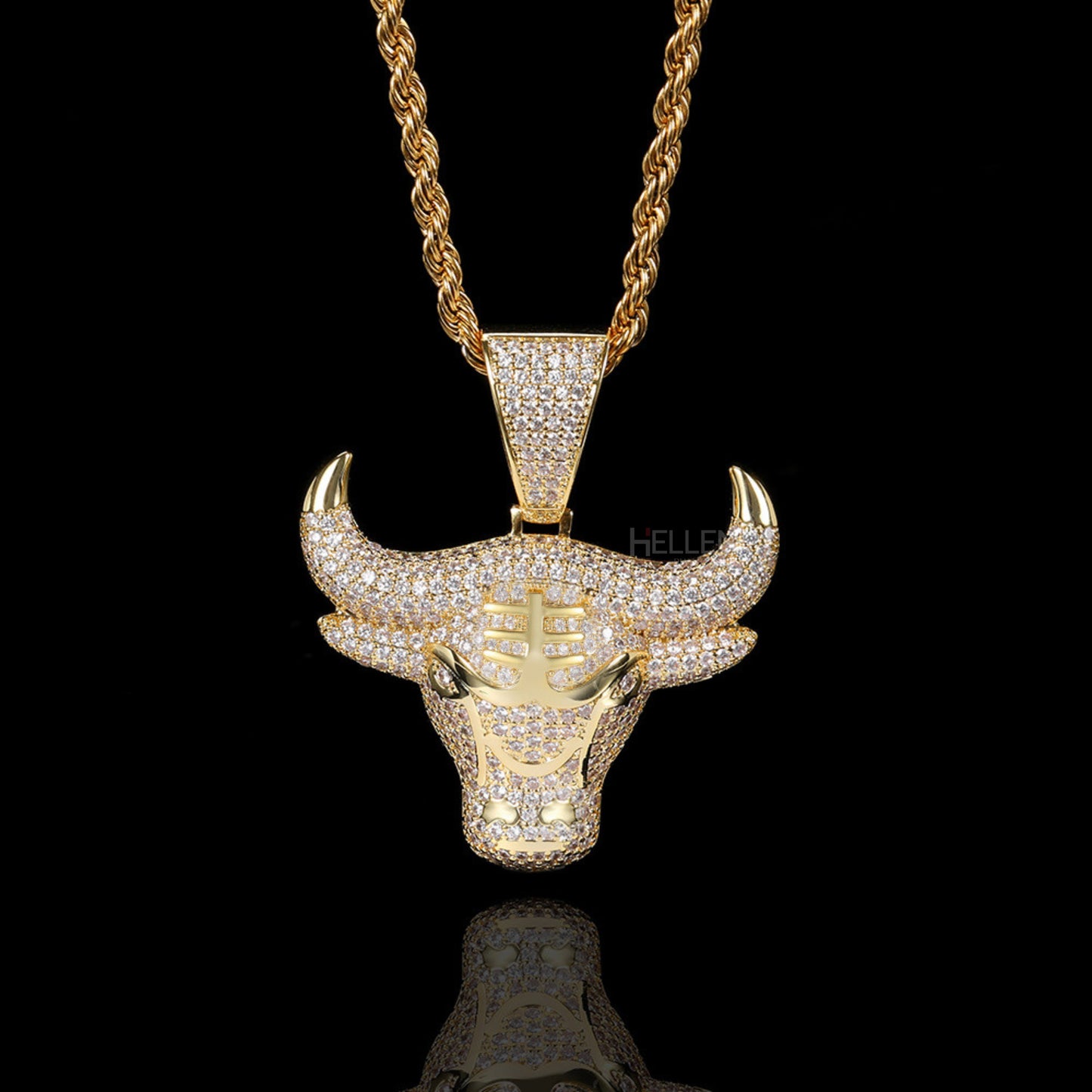 Diamond Studded Bull Head Pendent for Him - 925 Stearling