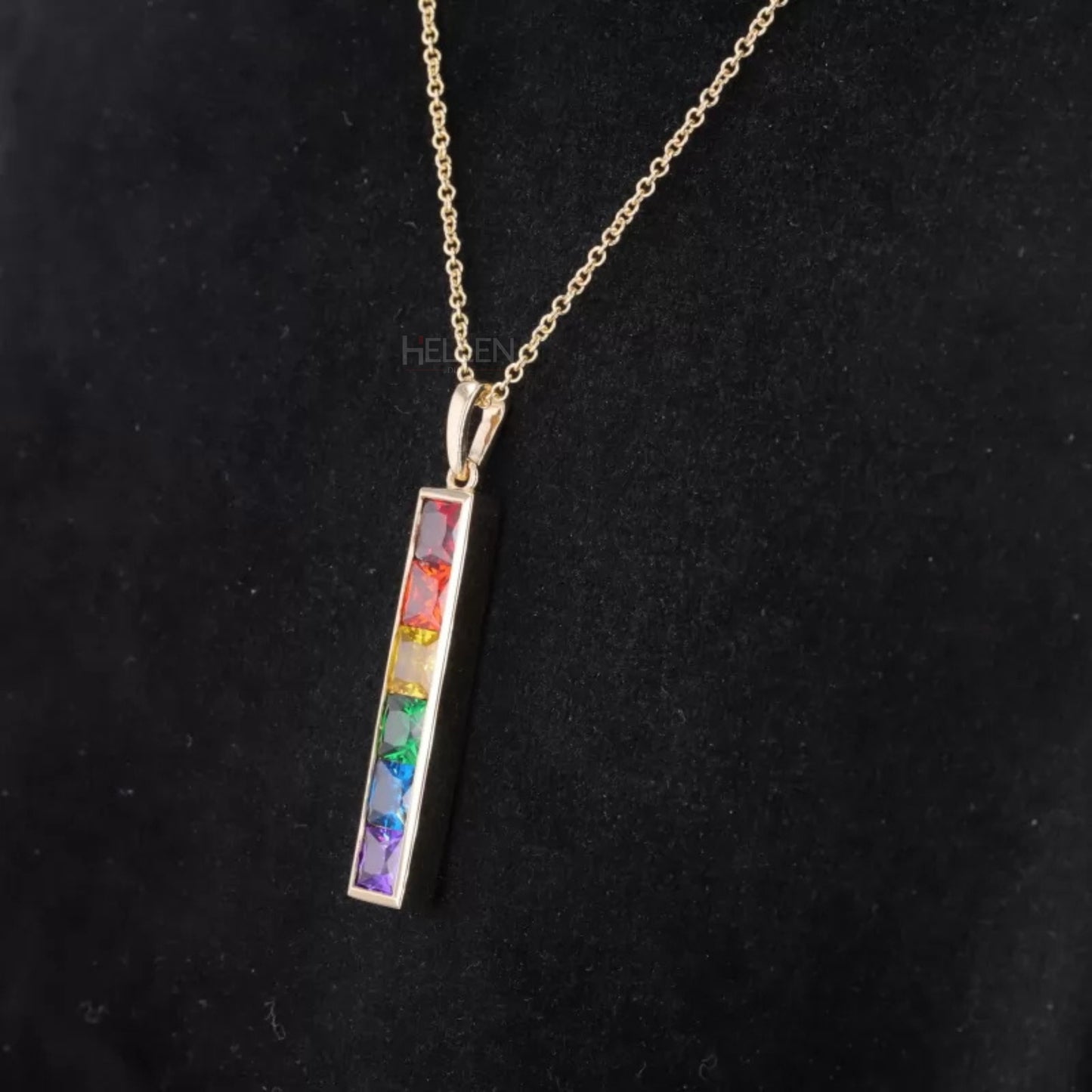Single Line Rainbow style Princess Cut Mixed Gemstone Necklace