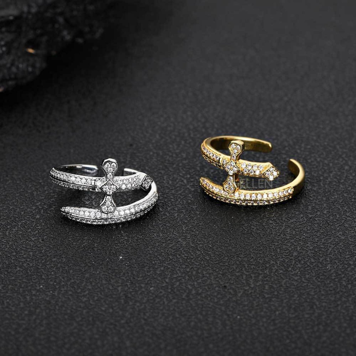Men’s open-back dagger ring iced with VVS moissanite – sharp and bold hip-hop fashion statement