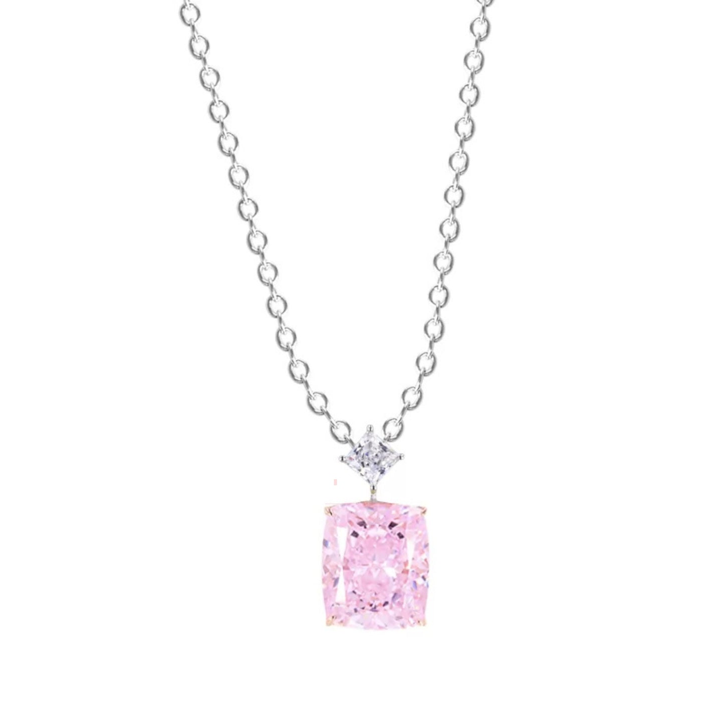 Elongated Cushion Pink Sapphire & Princess Moissanite Necklace